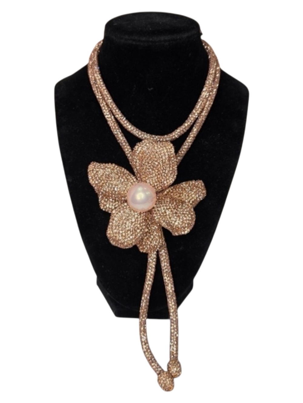 💛▪️Natasha Couture▪️ Gold Rhinestone  Covertible Floral Necklace Pearl Center